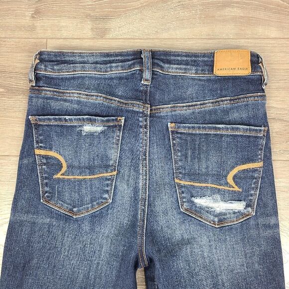 American Eagle Outfitters Blue Highest Rise Skinny Distressed Jegging Size 4 - Picture 9 of 16